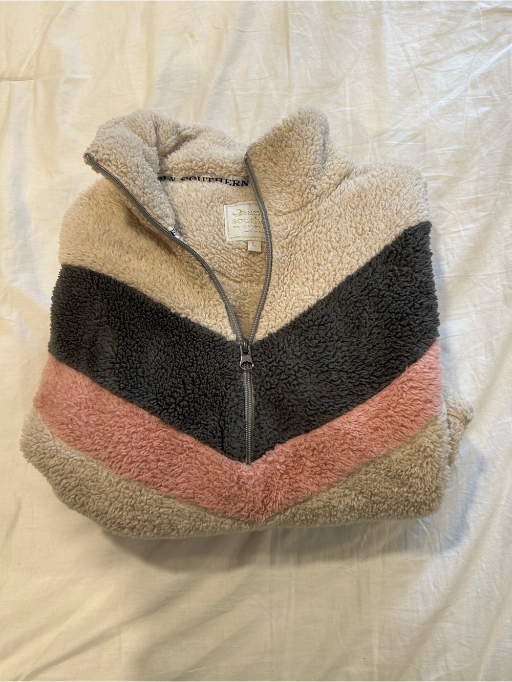 Womens Sherpa Jacket - Cream, Charcoal & Pink